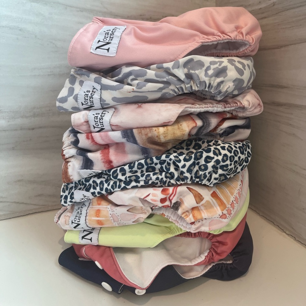 Nora’s Nursery Cloth Diapers Adjustable Reusable Washable - LOT OF 9